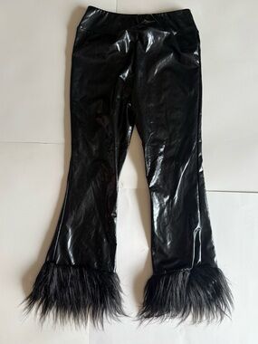 Ellie & Kate Shiny Black Faux Leather Flared Pants